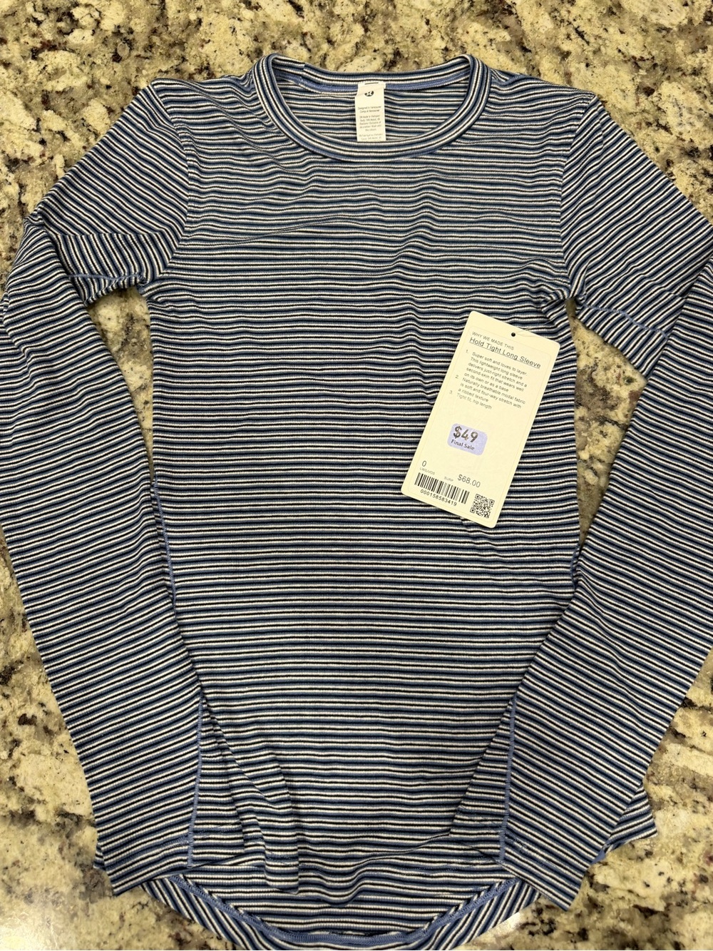 lululemon athletica Striped Long Sleeve Crew - Navy and White